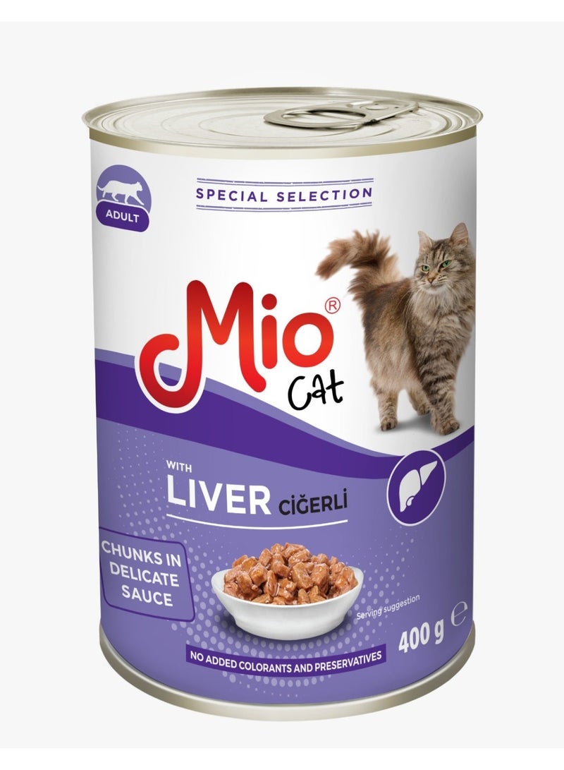 Mio Cat Adult Wet Food Chunks in Gravy with Liver - 400g Can - Image 1